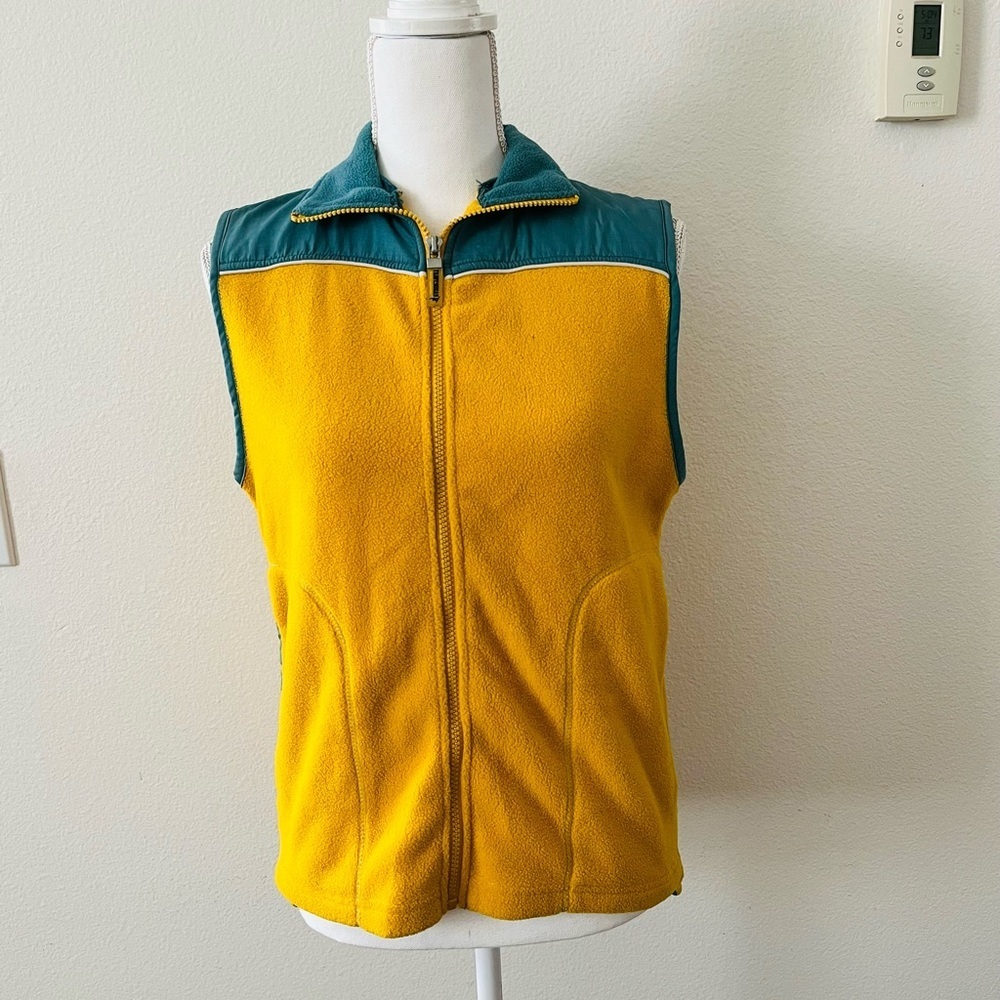 Yellow Fleece Zip-Up Vest with Teal Shoulder Yoke